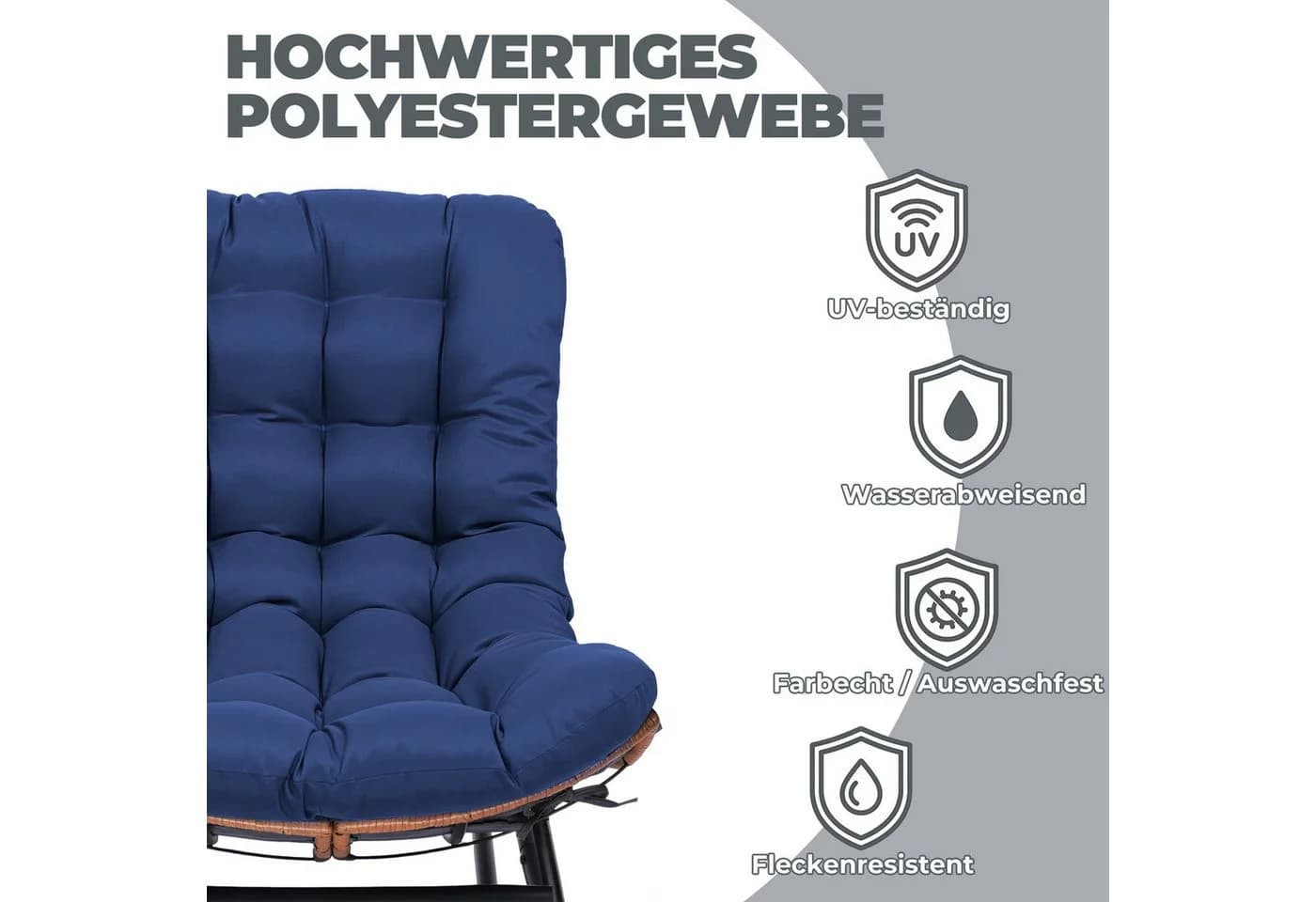 COMHOMA Schaukelstuhl XXL Outdoor blau mit Sitzpolster - Bild 4