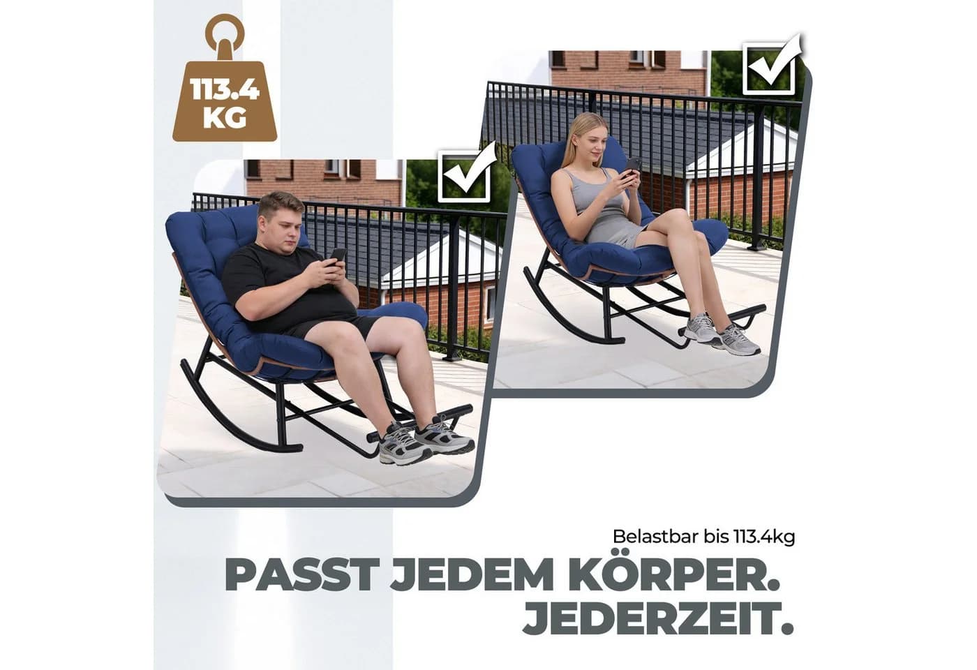 COMHOMA Schaukelstuhl XXL Outdoor blau mit Sitzpolster - Bild 5