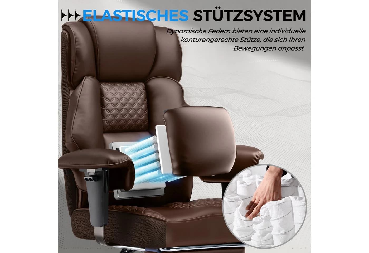 GTPLAYER Gaming-Stuhl Ergonomisch bis 180 kg Kunstleder Braun mit Fußstütze