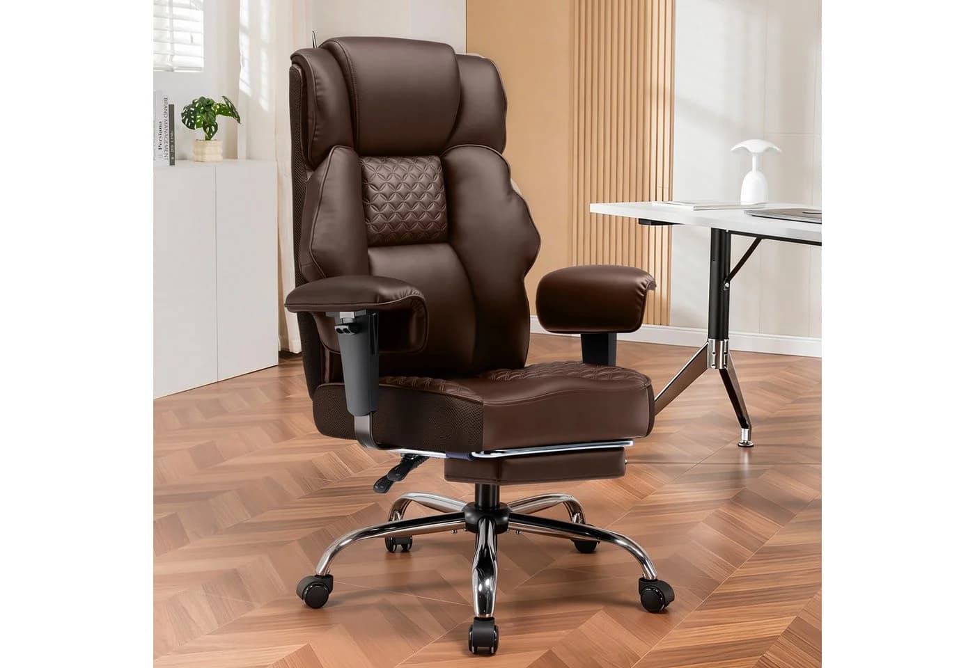 GTPLAYER Gaming-Stuhl Ergonomisch bis 180 kg Kunstleder Braun mit Fußstütze - Bild 4
