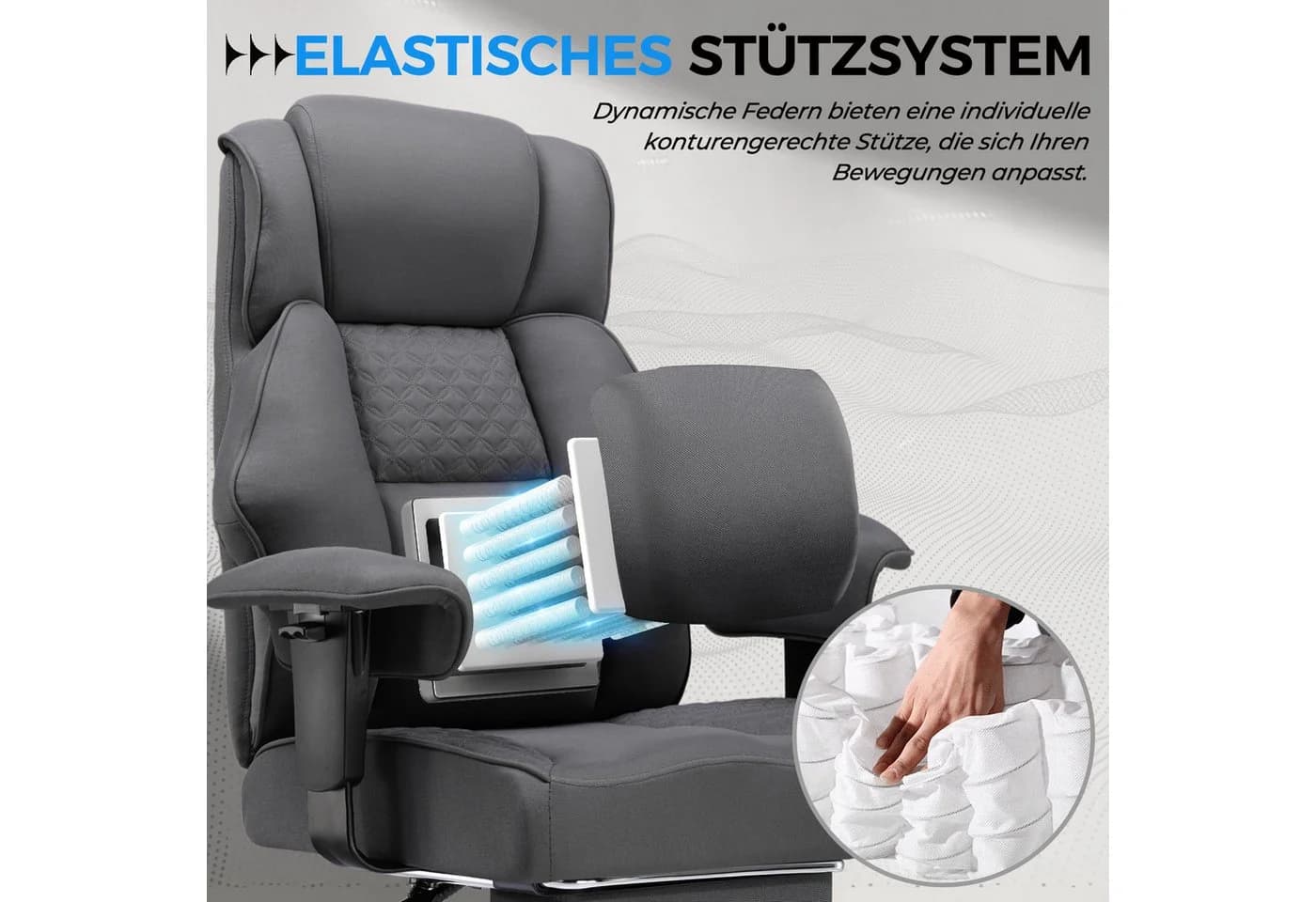 GTPLAYER Gaming-Stuhl Grau Ergonomisch bis 180 kg mit Fußstütze