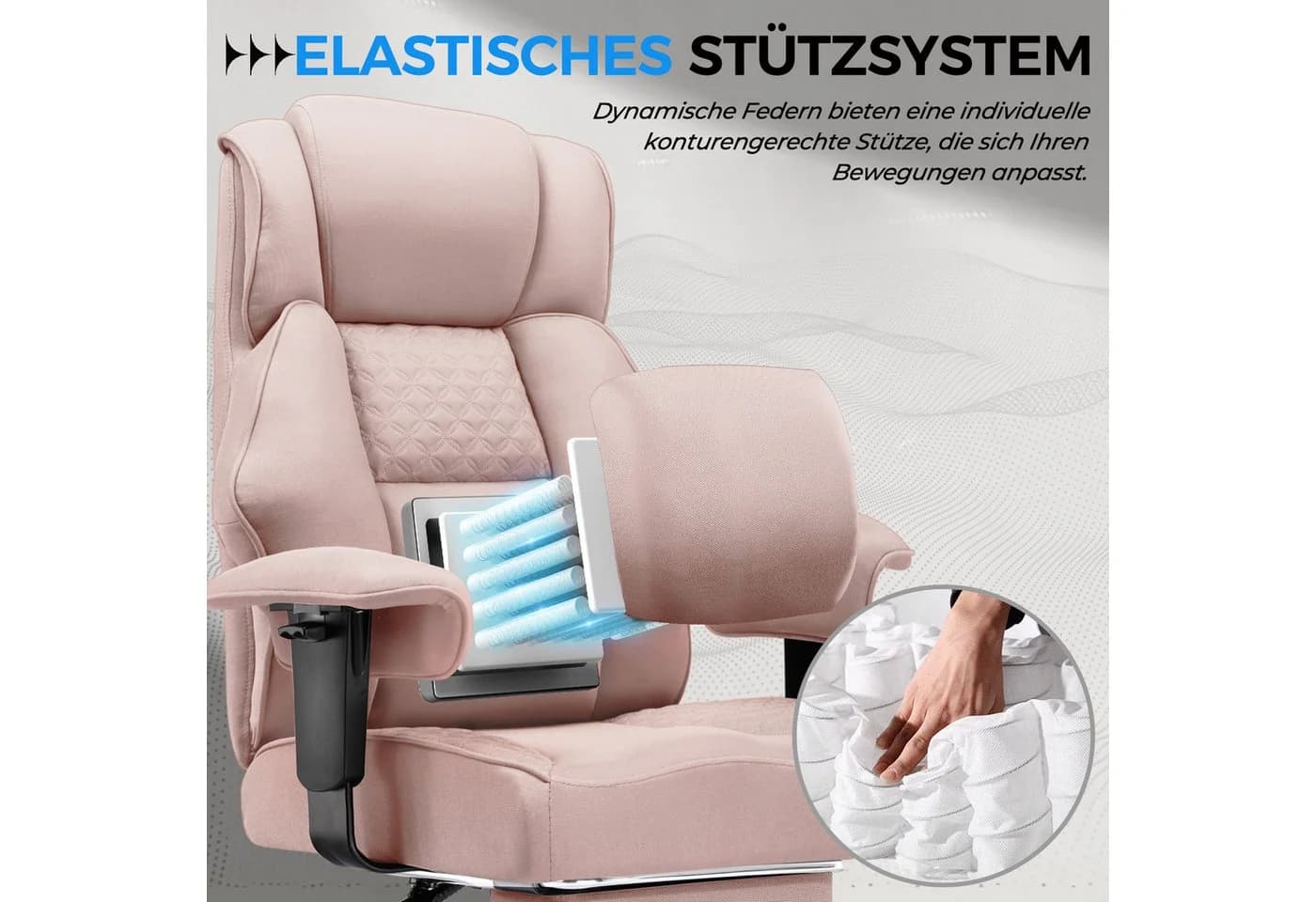 GTPLAYER Gaming-Stuhl Rosa Ergonomisch bis 180 kg mit Fußstütze