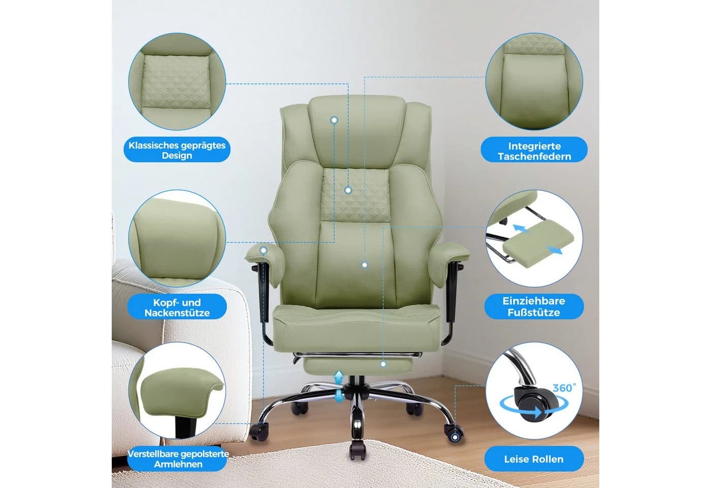 GTPLAYER Gaming-Stuhl Grün Ergonomisch mit Fußstütze - Bild 3