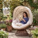COMHOMA Papasansessel mit Sonnenschutz & Kissen Beige Bild 5
