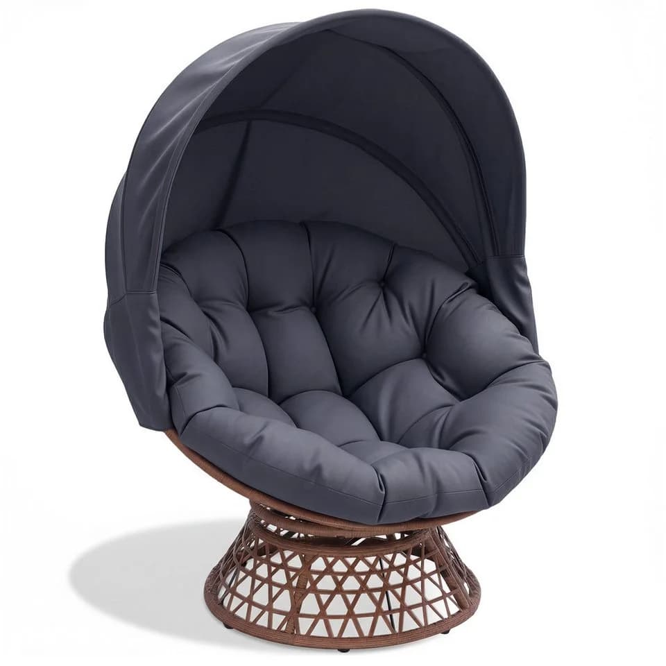 COMHOMA Papasansessel Grau mit Sonnenschutz & 360° Drehfunktion - Bild 2