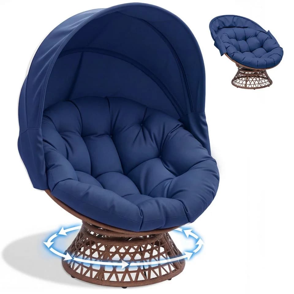 COMHOMA Papasan-Sessel mit Sonnenschutz & 360° Drehfunktion Blau - Bild 2