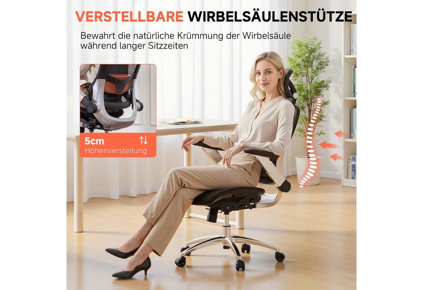 COMHOMA Ergonomischer Bürostuhl mit Mesh, 4D-Armlehnen & 2D-Kopfstütze - Bild 5