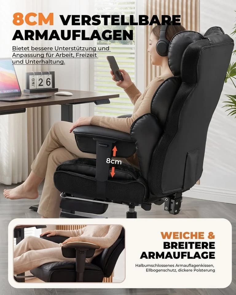 COMHOMA Gaming-Stuhl Ergonomisch 180 kg Lendenstütze - Bild 3