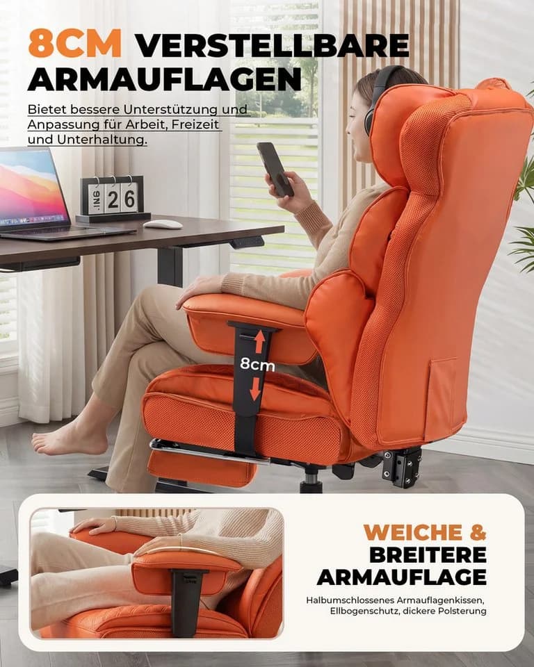 COMHOMA Gaming-Stuhl Ergonomisch 180 kg Lendenstütze Fußstütze - Bild 4
