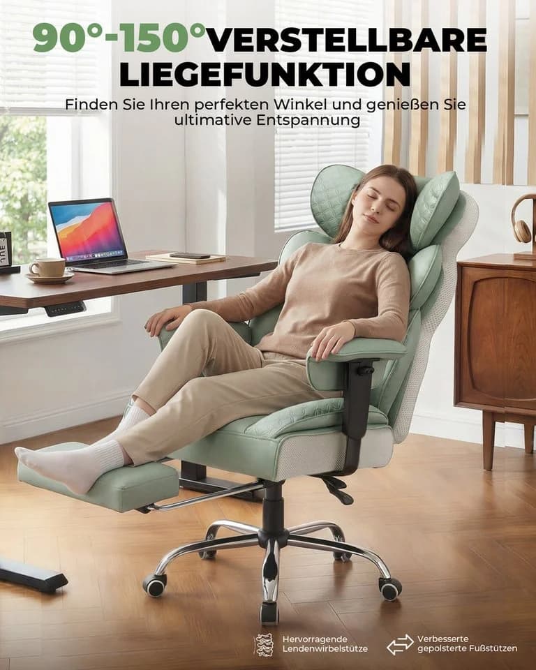 COMHOMA Gaming-Stuhl Ergonomisch 180 kg Lendenstütze Fußstütze 135°