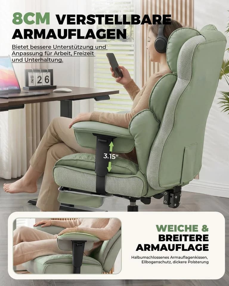 COMHOMA Gaming-Stuhl Ergonomisch 180 kg Lendenstütze Fußstütze 135° - Bild 3