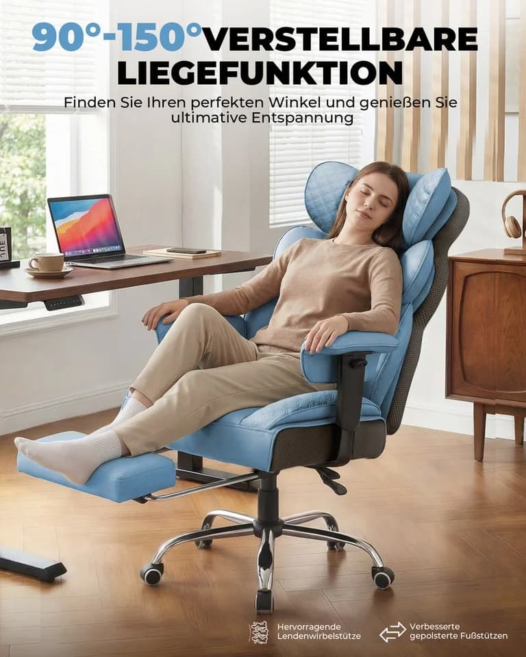 COMHOMA Gaming-Stuhl Ergonomischer Bürostuhl blau mit Lendenstütze