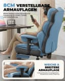 COMHOMA Gaming-Stuhl Ergonomischer Bürostuhl blau mit Lendenstütze Bild 3