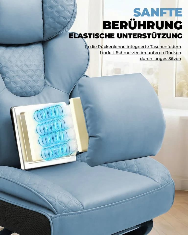 COMHOMA Gaming-Stuhl Ergonomischer Bürostuhl blau mit Lendenstütze - Bild 4