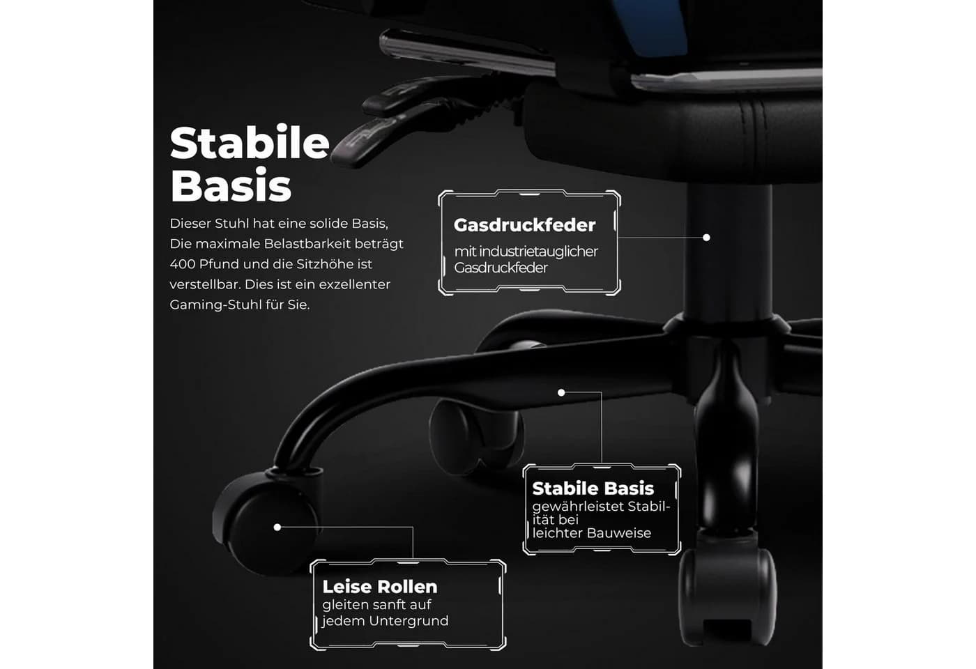 GTPLAYER Gaming-Stuhl Bürostuhl Ergonomisch mit Fußablage Blau - Bild 4