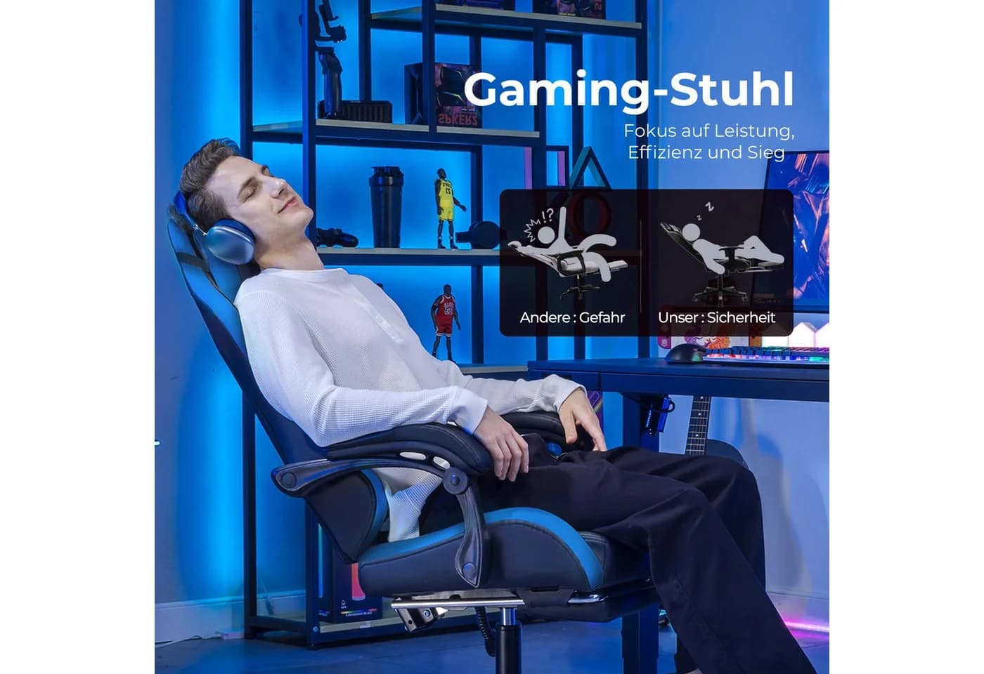 GTPLAYER Gaming-Stuhl Bürostuhl Ergonomisch mit Fußablage Blau - Bild 5