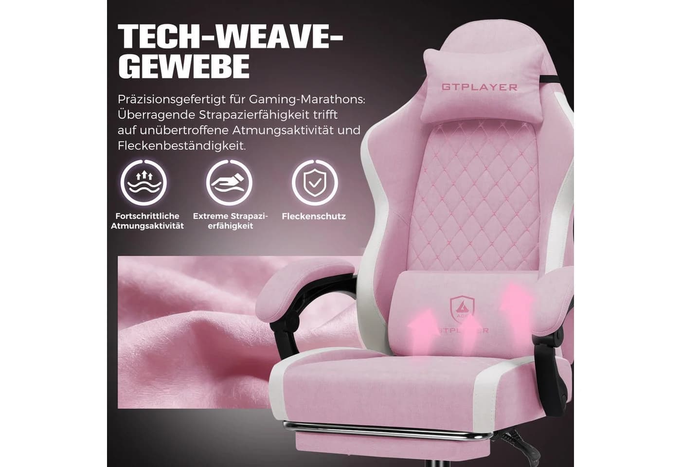 GTPLAYER Gaming-Stuhl Rosa Ergonomisch mit Fußstütze - Bild 3