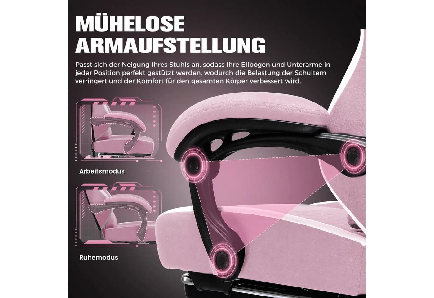 GTPLAYER Gaming-Stuhl Rosa Ergonomisch mit Fußstütze - Bild 5