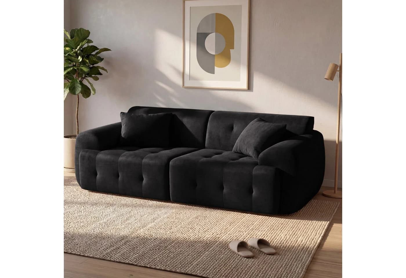 COMHOMA Ecksofa Schwarz Modulares Sofa mit Schlaffunktion - Bild 2