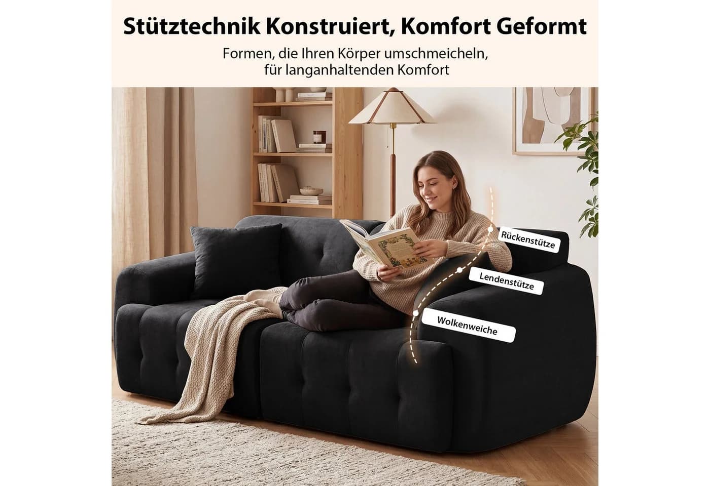 COMHOMA Ecksofa Schwarz Modulares Sofa mit Schlaffunktion - Bild 3
