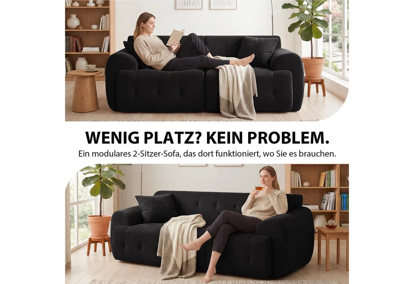 COMHOMA Ecksofa Schwarz Modulares Sofa mit Schlaffunktion - Bild 4
