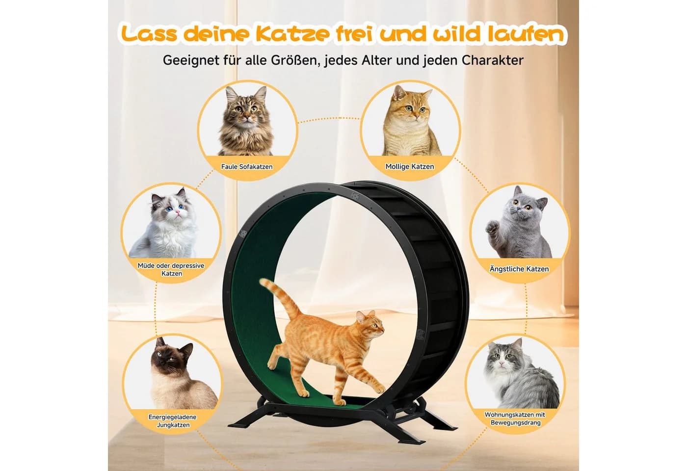 COMHOMA Katzenlaufrad 100 cm Metall ultraleis mit Teppich - Bild 5