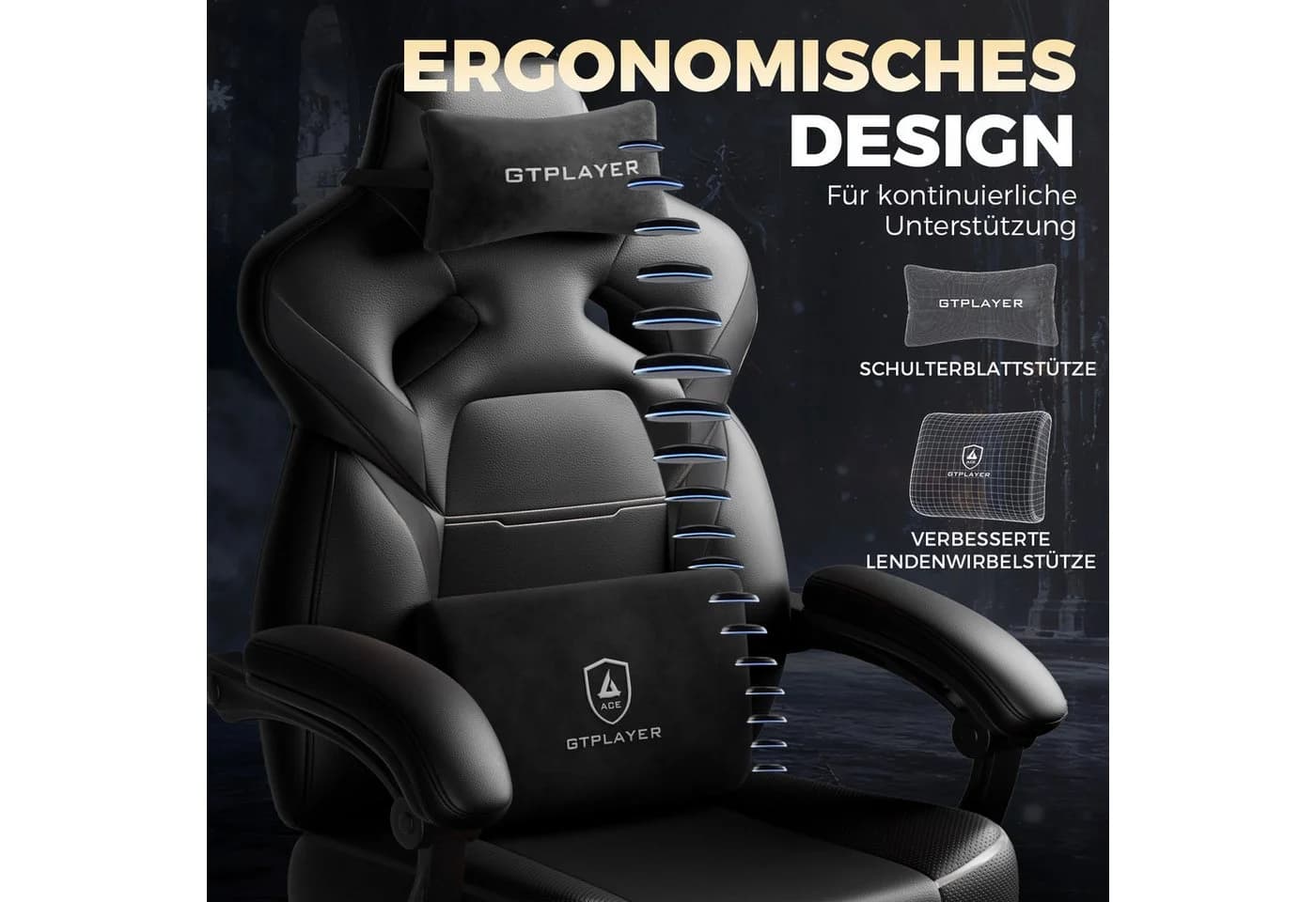 GTPLAYER Gaming-Stuhl ACE-ARMOR Schwarz mit Fußstütze - Bild 3