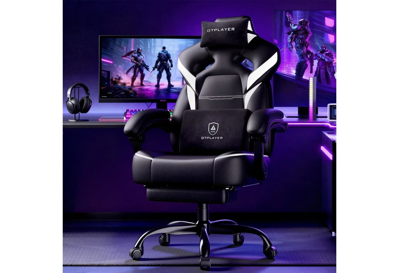 GTPLAYER Gaming-Stuhl ACE-ARMOR mit Fußstütze und Lendenkissen - Bild 4