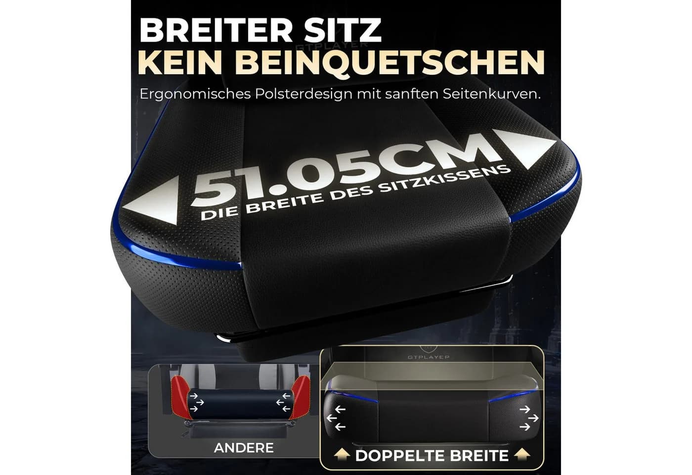 GTPLAYER Gaming-Stuhl ACE-ARMOR Schwarz mit Fußstütze & Lendenkissen - Bild 4