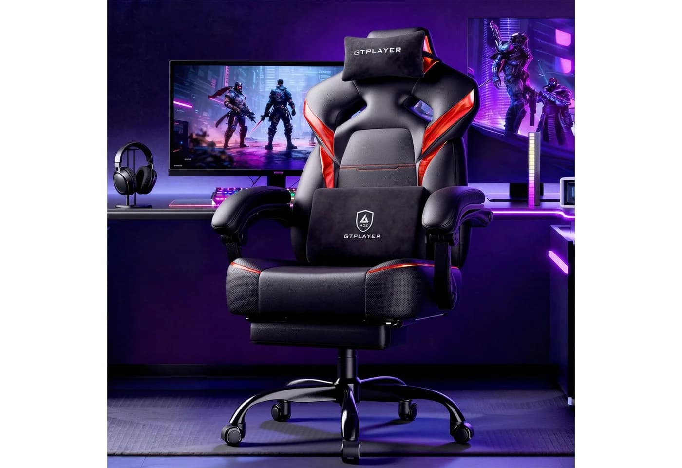 GTPLAYER Gaming-Stuhl ACE-ARMOR mit Fußstütze und Lendenkissen - Bild 4