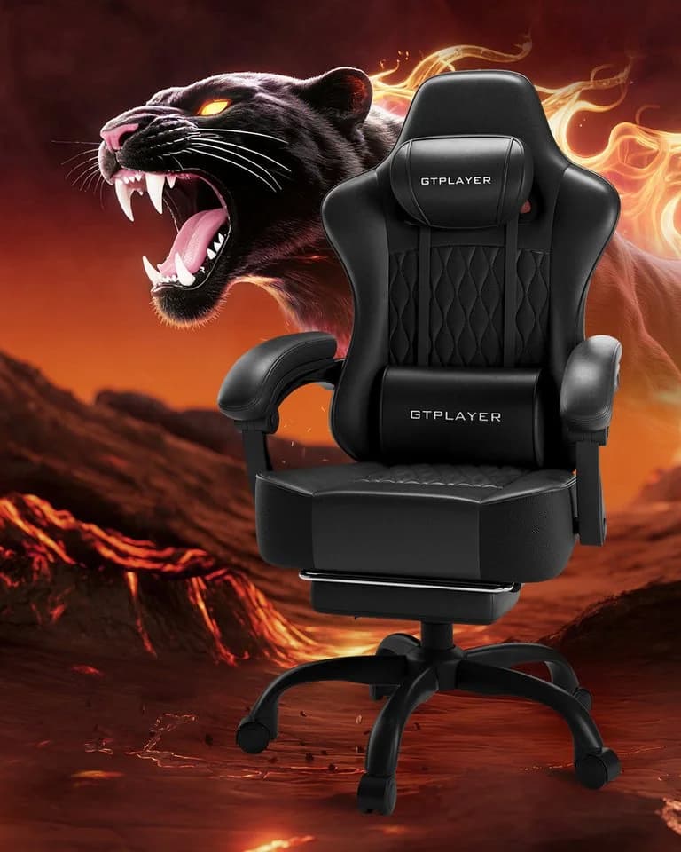 GTPLAYER Gaming-Stuhl Bürostuhl Ergonomisch Schwarz Synchronmechanik