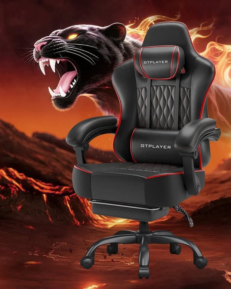 GTPLAYER Gaming-Stuhl Bürostuhl Ergonomisch Höhenverstellbar Rot/Schwarz