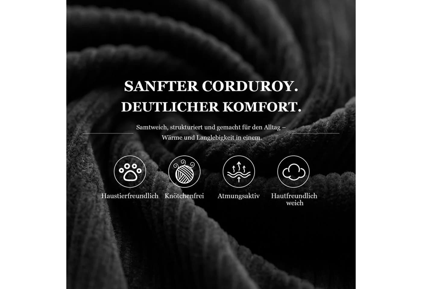 COMHOMA Ecksofa mit Schlaffunktion Cord Schwarz L-Form - Bild 5