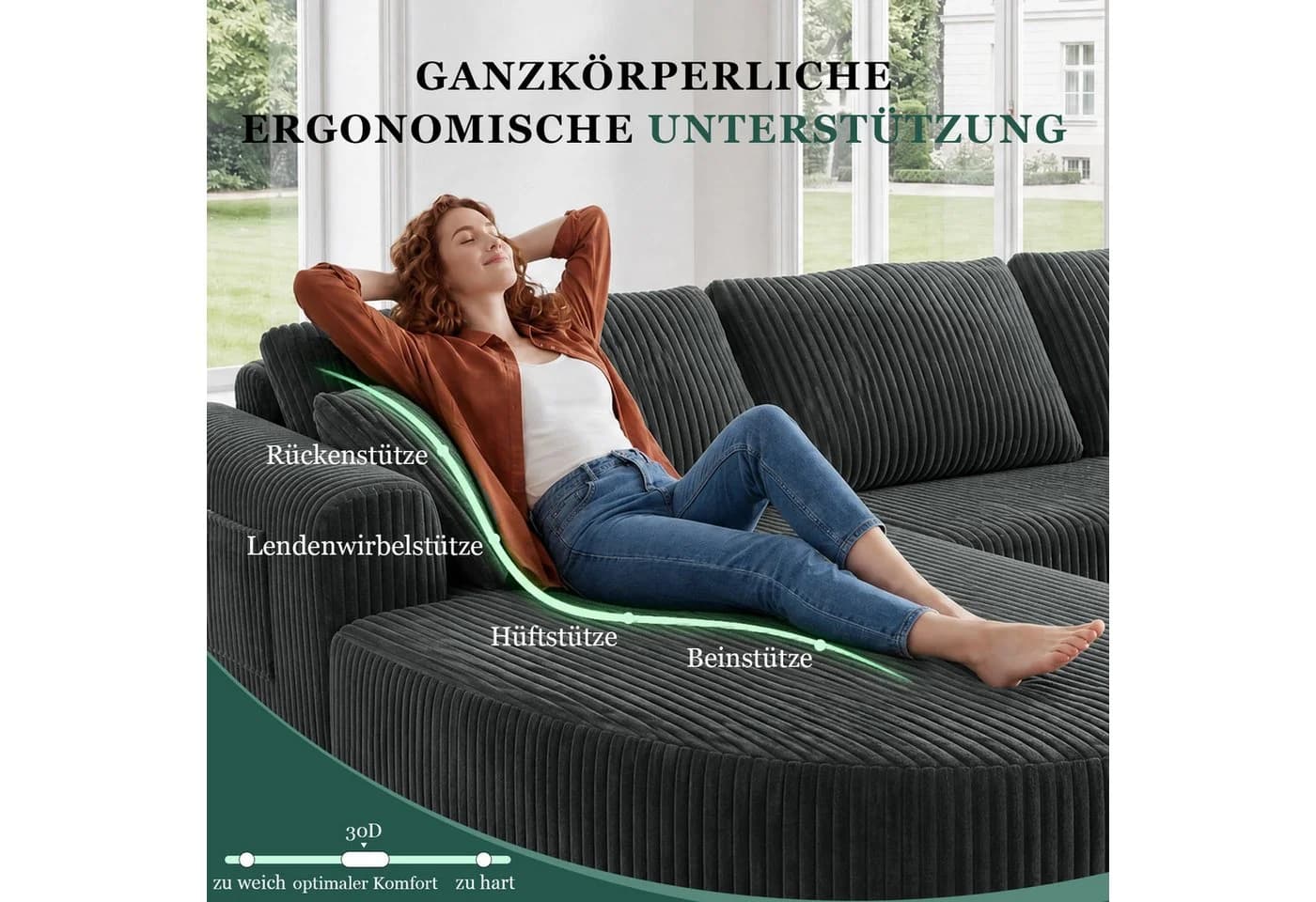 COMHOMA Ecksofa mit Schlaffunktion Grau Cord - Bild 4