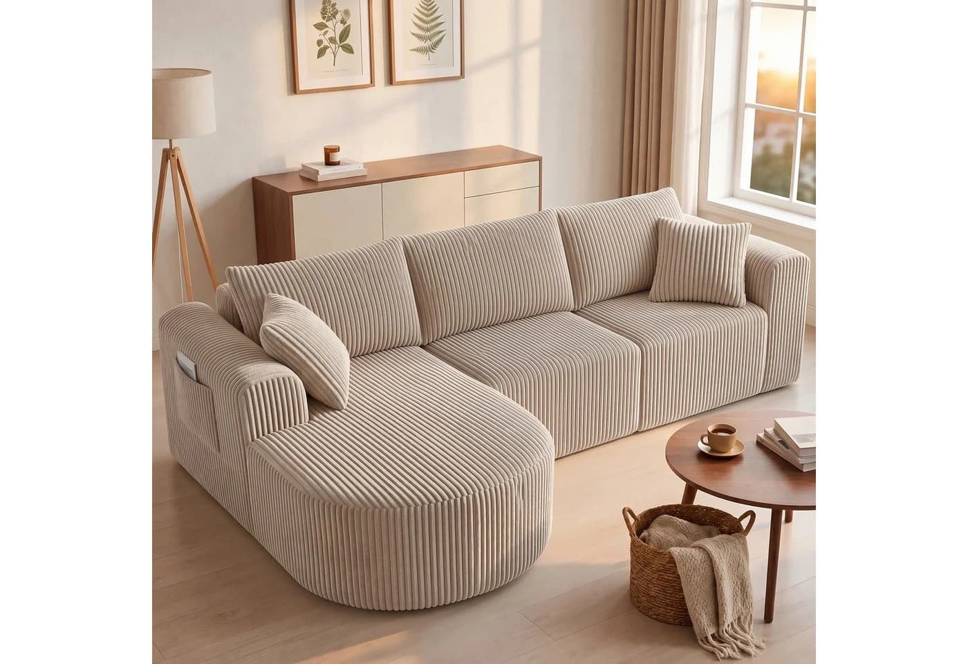 COMHOMA Ecksofa mit Schlaffunktion Cord beige - Bild 2