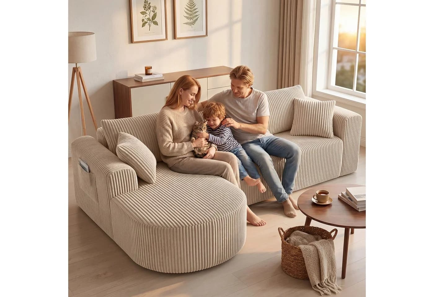 COMHOMA Ecksofa mit Schlaffunktion Cord beige - Bild 5