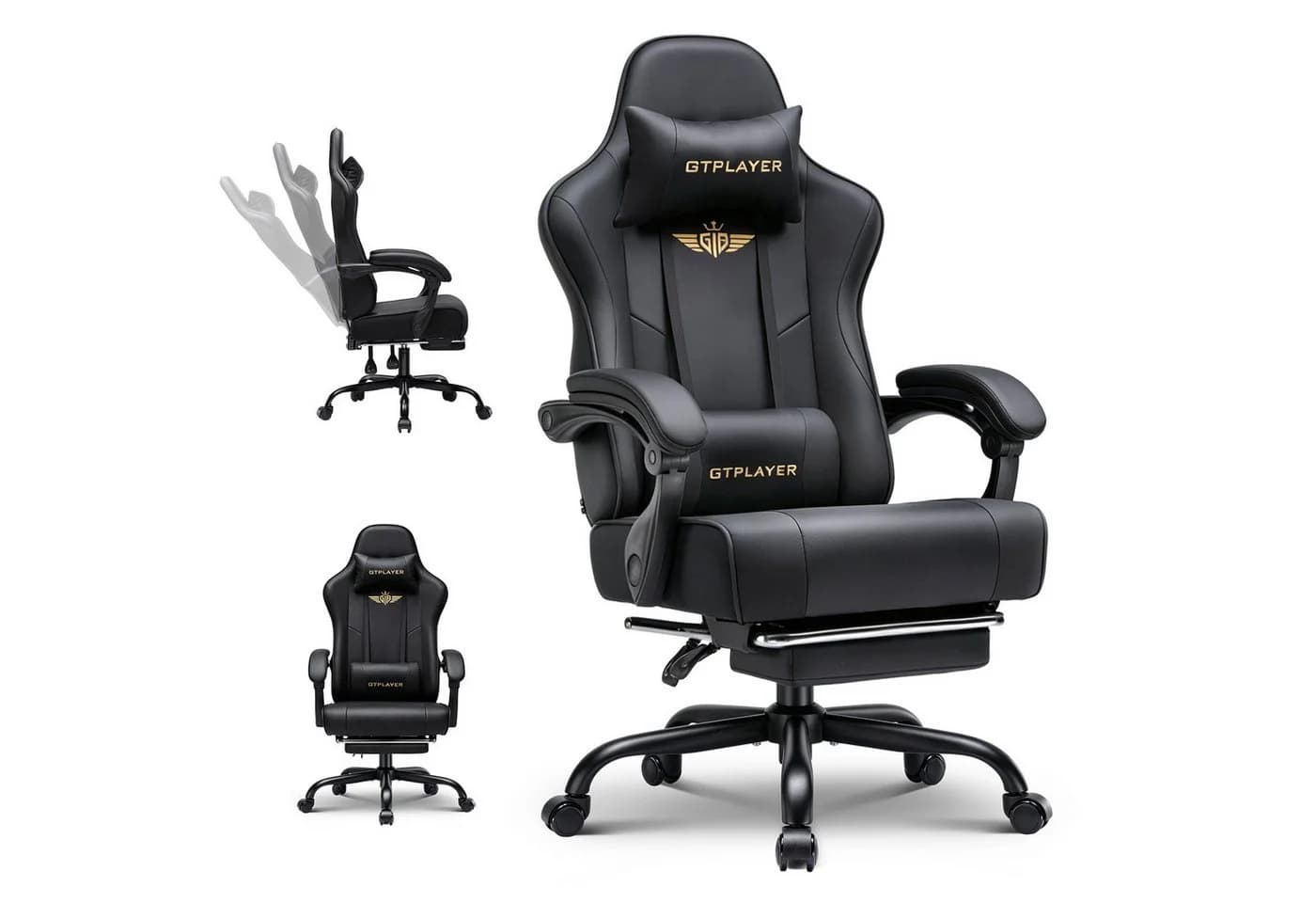 GTPLAYER Gaming-Stuhl Schwarz mit Fußstütze und Lordosenstütze - Bild 2