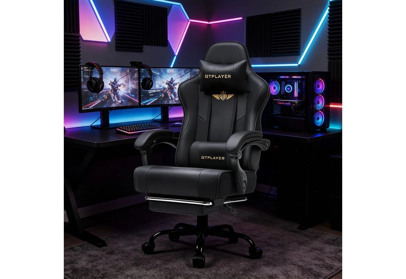 GTPLAYER Gaming-Stuhl Schwarz mit Fußstütze und Lordosenstütze - Bild 3