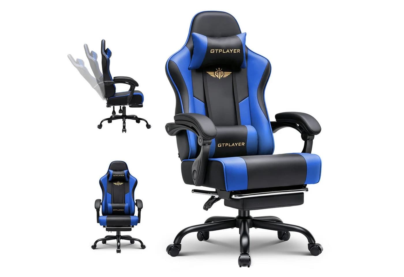 GTPLAYER Gaming-Stuhl Blau mit Fußstütze und Lordosenstütze - Bild 2