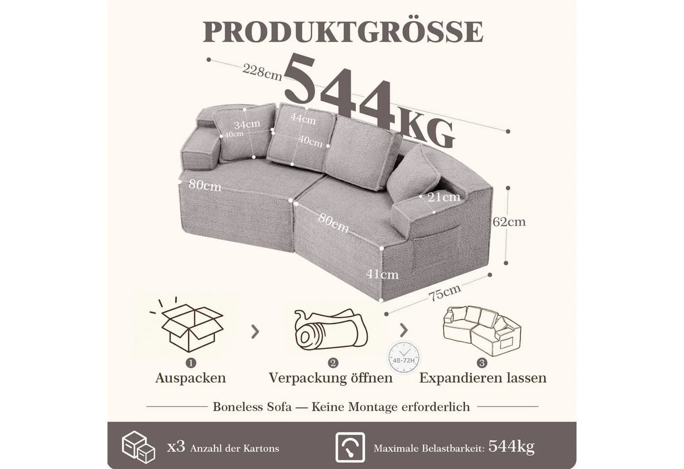 COMHOMA Modulares Schlafsofa grau mit Schlaffunktion - Bild 4
