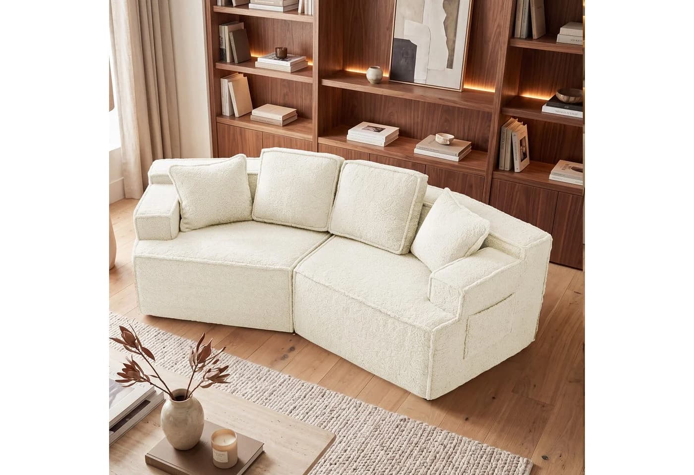 COMHOMA Modulares Schlafsofa 3-Sitzer Beige Sherpa-Kunstfell - Bild 2