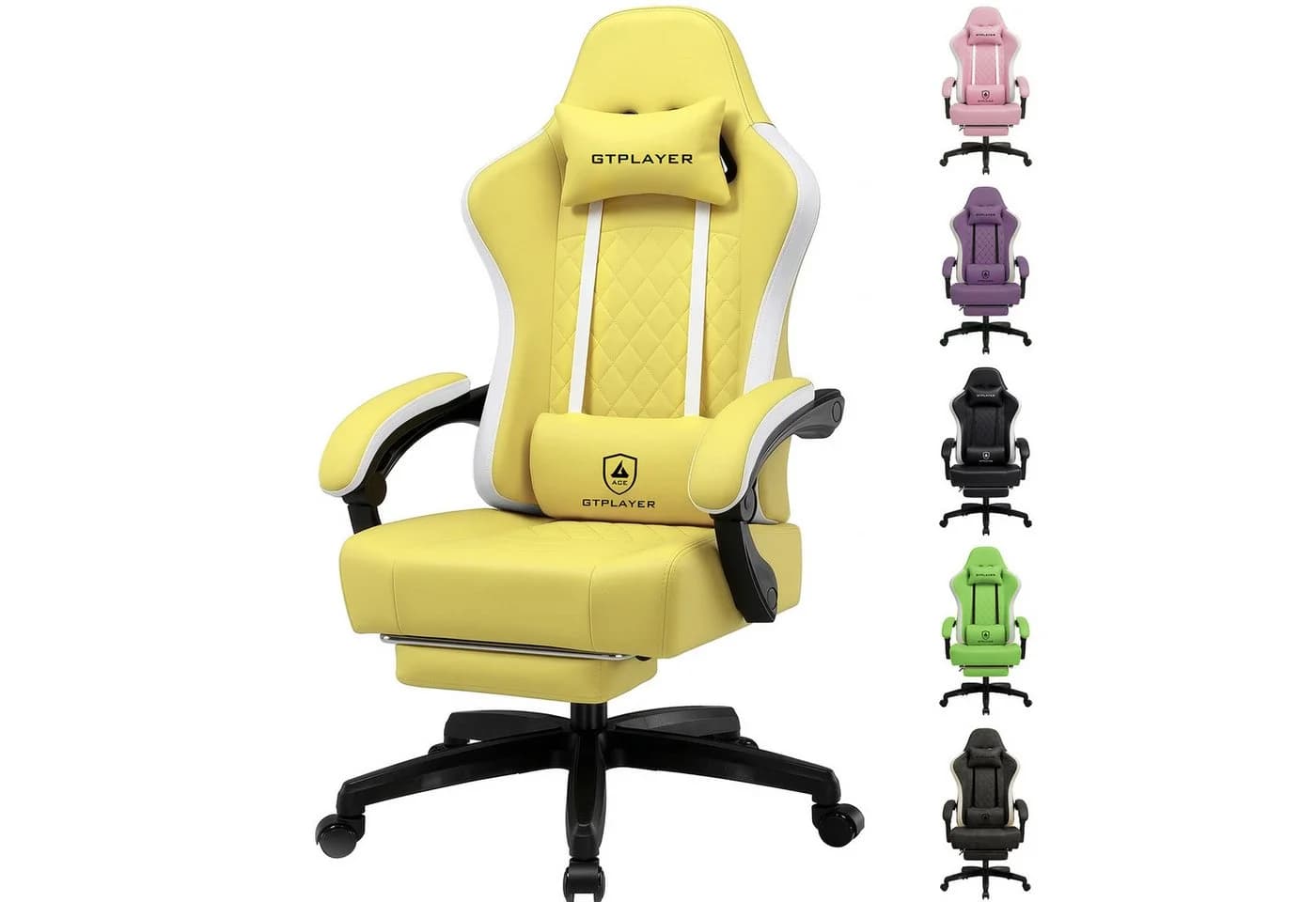 GTPLAYER Gaming-Stuhl Ergonomisch mit Fußstütze & Federkissen Gelb - Bild 2