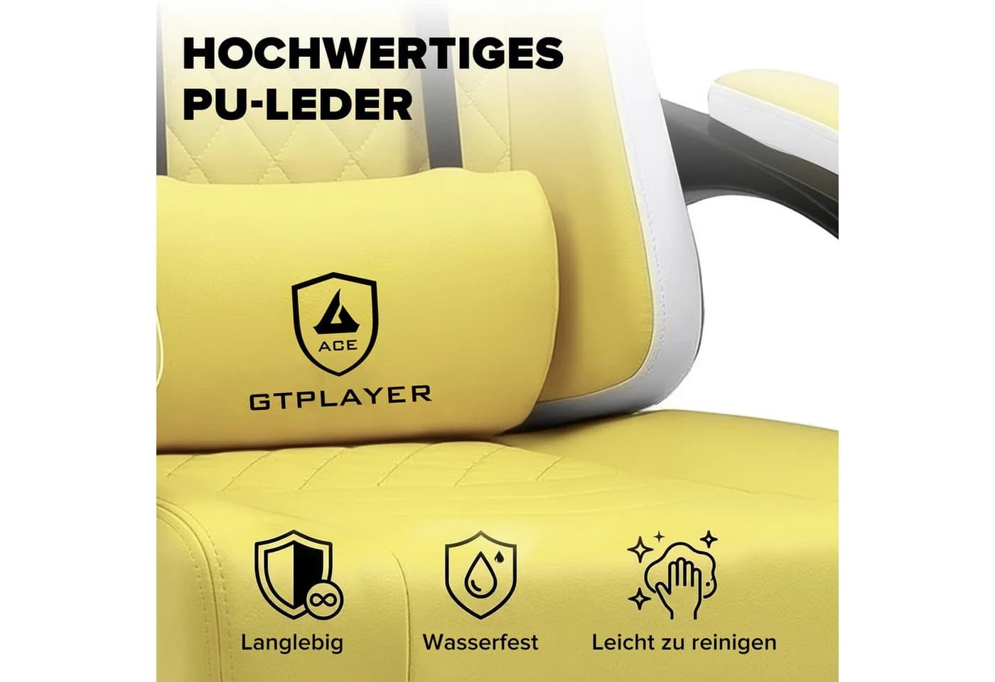 GTPLAYER Gaming-Stuhl Ergonomisch mit Fußstütze & Federkissen Gelb - Bild 5