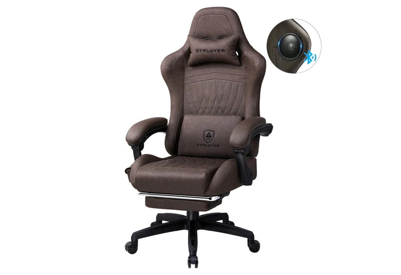 GTPLAYER Gaming-Stuhl mit Lautsprecher & Fußstütze, Braun Kunstleder - Bild 2