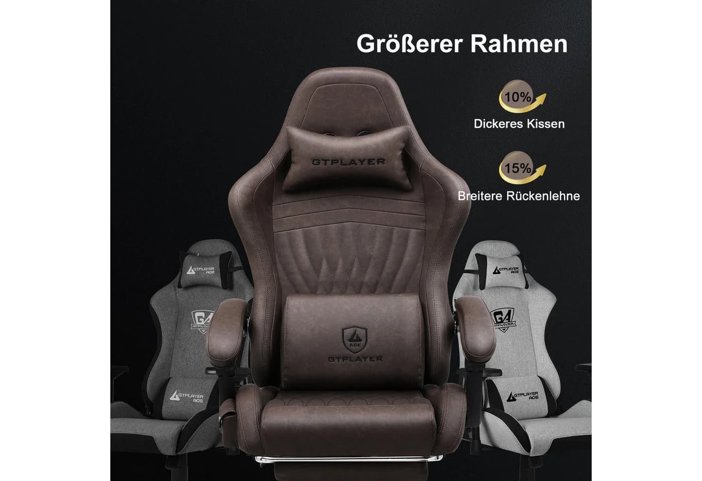 GTPLAYER Gaming-Stuhl mit Lautsprecher & Fußstütze, Braun Kunstleder - Bild 3