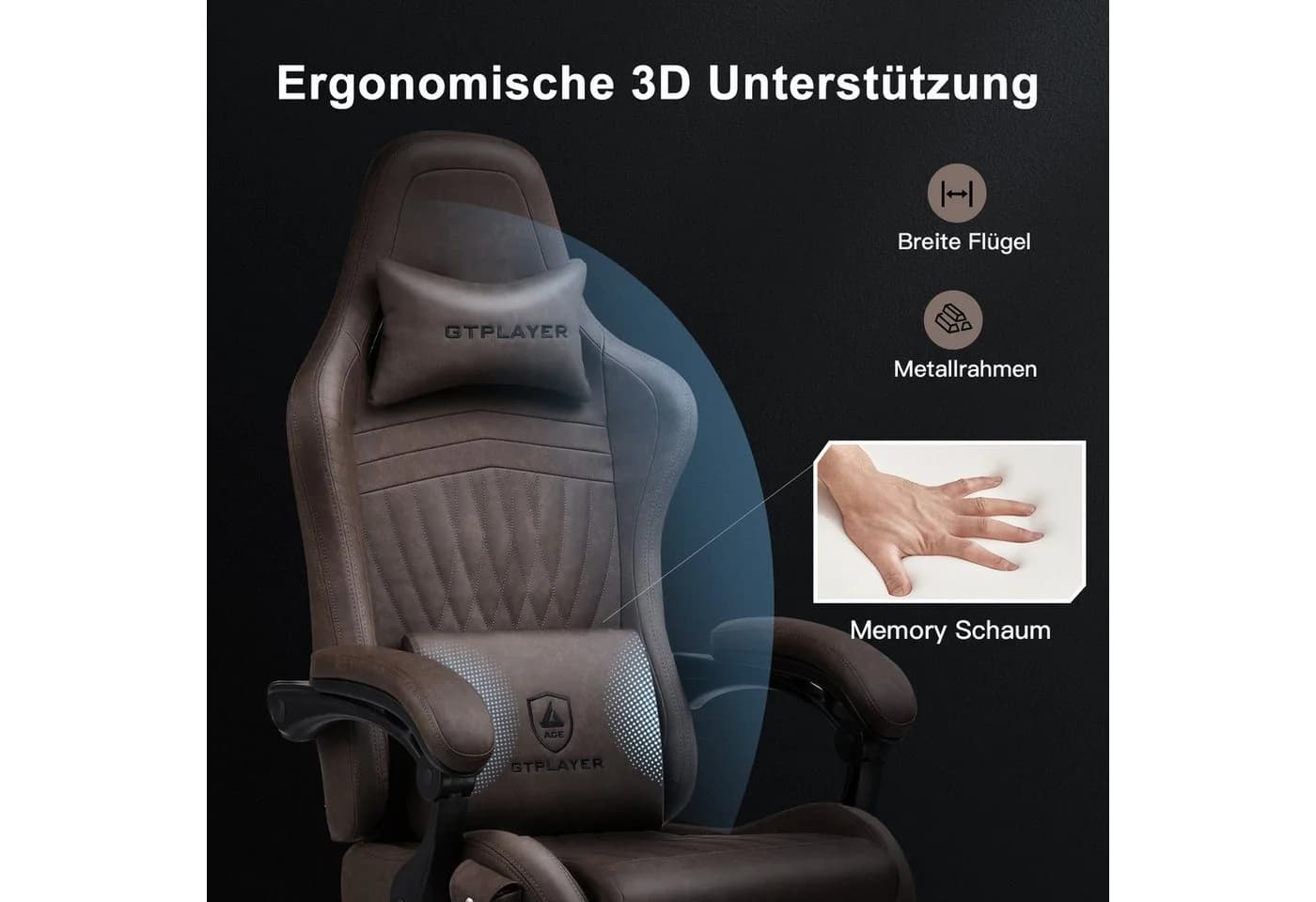 GTPLAYER Gaming-Stuhl mit Lautsprecher & Fußstütze, Braun Kunstleder - Bild 5