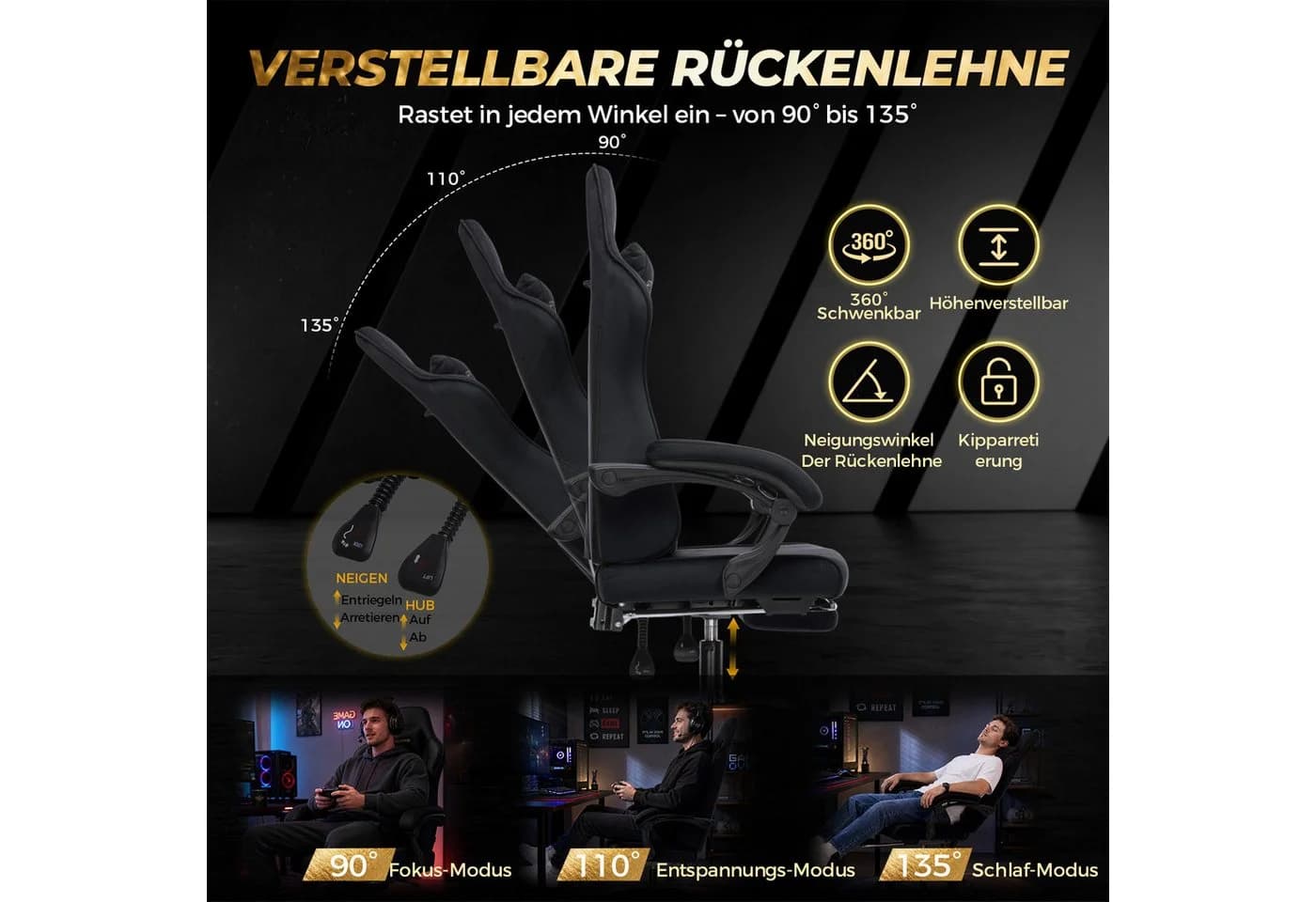 GTPLAYER Gaming-Stuhl Ergonomisch mit Federsitz & Fußstütze - Bild 4