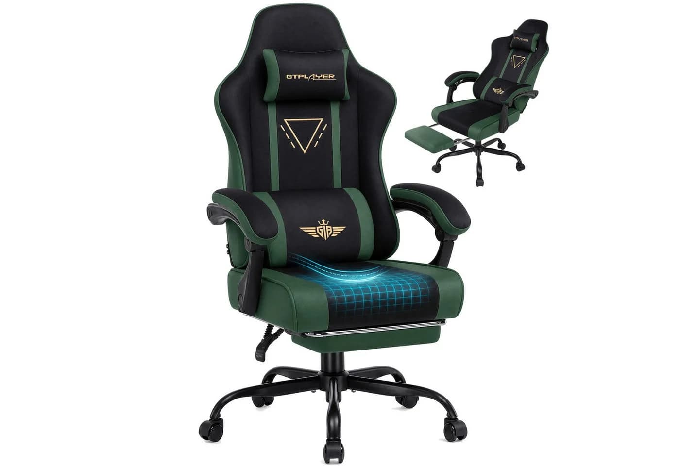 GTPLAYER Gaming-Stuhl Ergonomisch mit Federsitzkissen & Fußstütze Grün - Bild 2