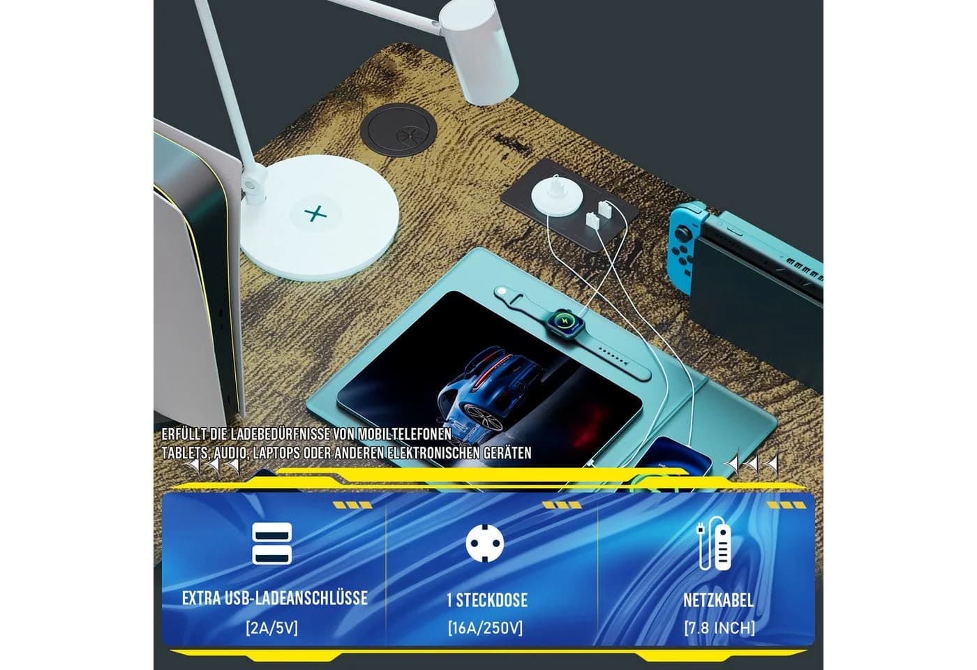 GTPLAYER Gaming Eckschreibtisch L-Form mit Regal und USB-Anschluss