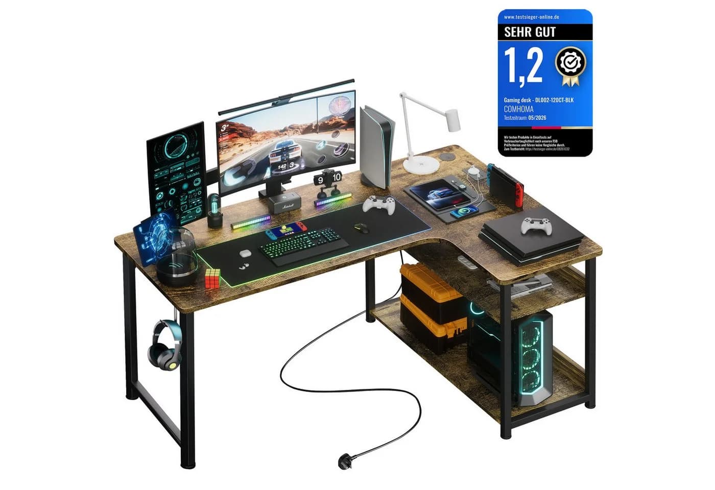 GTPLAYER Gaming Eckschreibtisch L-Form mit Regal und USB-Anschluss - Bild 2